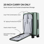NINETYGO Medium Checked Luggage 25 Inch, Flat Top Opening Check In Luggage with Cup Holder, Expandable, Lightweight PC Hard Shell, TSA Lock, 360° Spinner Wheels (Creamy Matcha Tea)