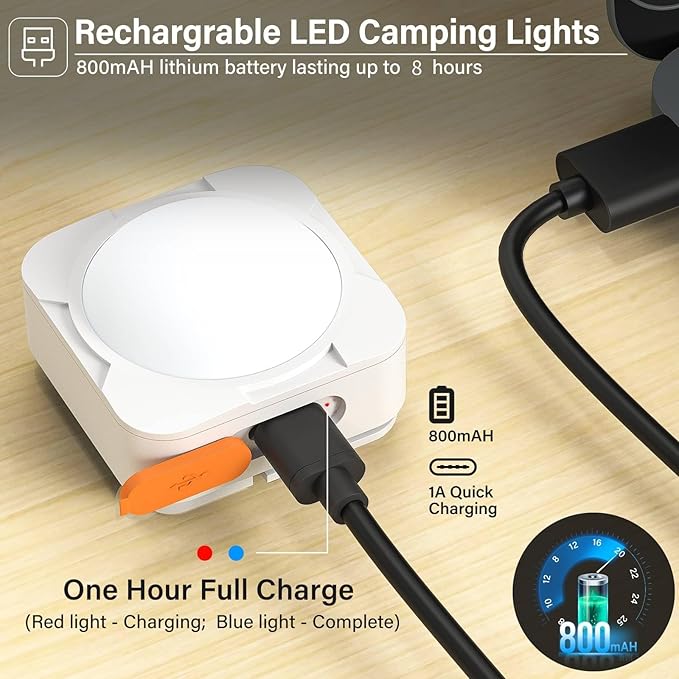 Rechargeable Camping Lights FLY2SKY 6Pcs White Tent Lights Mini Flashlight Portable LED Camping Lantern Survival Gear Camping Accessories for Hiking Backpacking Fishing Hurricane Emergency Outage