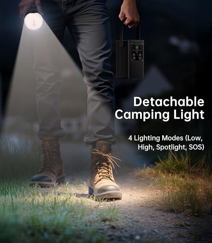 Camping Portable Power Station 198.4Wh (62000mAh), [Top Safety] 100W Fast Charging Power Bank with LiFePO4 Battery, Small Generator with Detachable Light for Travel Home Backup Outdoor Emergency