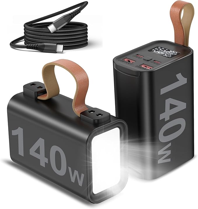 140W Laptop Portable Charger Power Bank 50000mAh(185Wh), Power Station PD 3.1 QC4.0 Fast Charging External Battery Pack Aluminium Alloy with 4 Outputs USB-C LED Light for Outdoor Emergency-Black