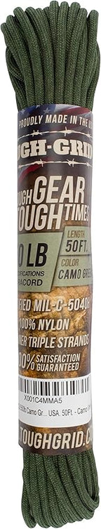 TOUGH-GRID 550 Paracord Rope Nylon Parachute Cord, Made in USA Survival Kit, Outdoor Adventures, Camping, Tactical Gear & Emergency Supplies, Military Type III Mil-Spec