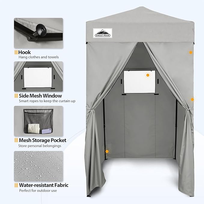 EAGLE PEAK Flex Ultra Compact 4x4 Pop-up Canopy, Sun Shelter, Changing Room, Portable Privacy Canopy Cabana for Pool, Fashion Photoshoots, or Camping, Gray