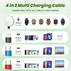 Travel Essentials Apple Watch Charger, 4 in 2 Multi Charging Cable with Dual Type-C, USB A/C Travel Charger for Multiple Devices for iWatch Ultra/SE/10-2, iPhone 17-11, Galaxy S25-21, iPad (2PACK 5FT)
