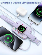 RORRY CharmGo Portable Charger, 5000mAh Portable Charger Power Bank with Built-in Cables, Travel Keychain Battery Pack for Apple Watch and iPhone Air/17/16/15/14/13/12, Confetti-Purple