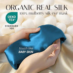 Silk Sleep Mask Soft Pressureless: 100% Mulberry Silk for Eye Skin Anti Wrinkles, Large Size for Total Blackout, Adjustable Wide Velcro Ear Cover