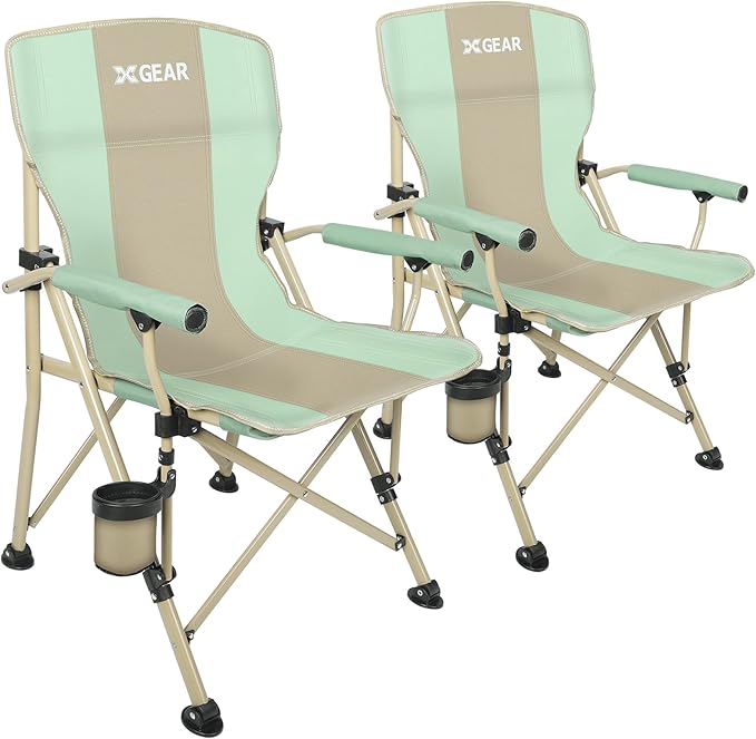 XGEAR Camping Chair with Padded Hard Armrest, Sturdy Folding Camp Chair with Cup Holder, Storage Pockets Carry Bag Included, Support to 400 lbs