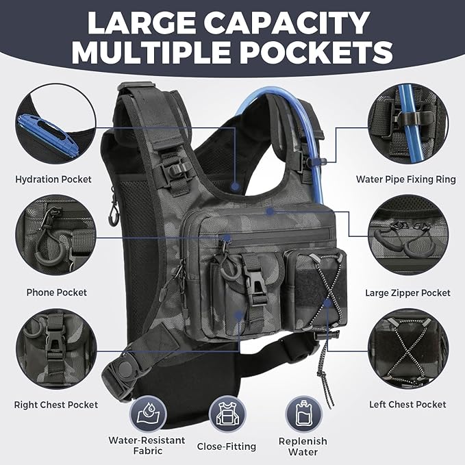 USA Original Patent Running Hydration Vest Backpack, Lightweight Chest Pack with 2.0L Water Bladder Bag Daypack for Hiking Running Cycling Race Marathon for Women Men