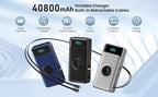Portable Charger 40800mAh Power Bank with 2 Built-in Retractable Cables,25W PD Fast Charging Phone Charger with iWatch Charger,5 Output 2 Input LCD Display Battery Pack for iPhone 16/15,Android (Blue)