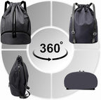 Hoedia Sports Drawstring Backpack - String Swim Gym Bag with Shoes Compartment and Wet Proof Pocket for Women/Men (Dark Grey)