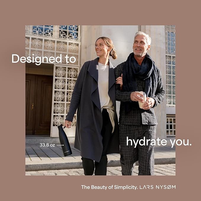 LARS NYSØM Stainless Steel Insulated Water Bottle 25oz 34oz | Insulated Thermo Flask for Hot and Cold Beverages | Leakproof Drinking Bottle (Almond Beige, 33.9oz)