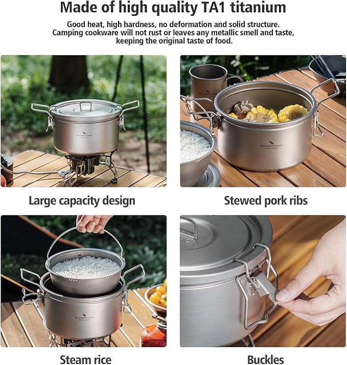 Boundless Voyage Titanium Pot Multifunctional Rice Cooker 2L+0.9L Pot Set Ultralight Outdoor Camping Cookware