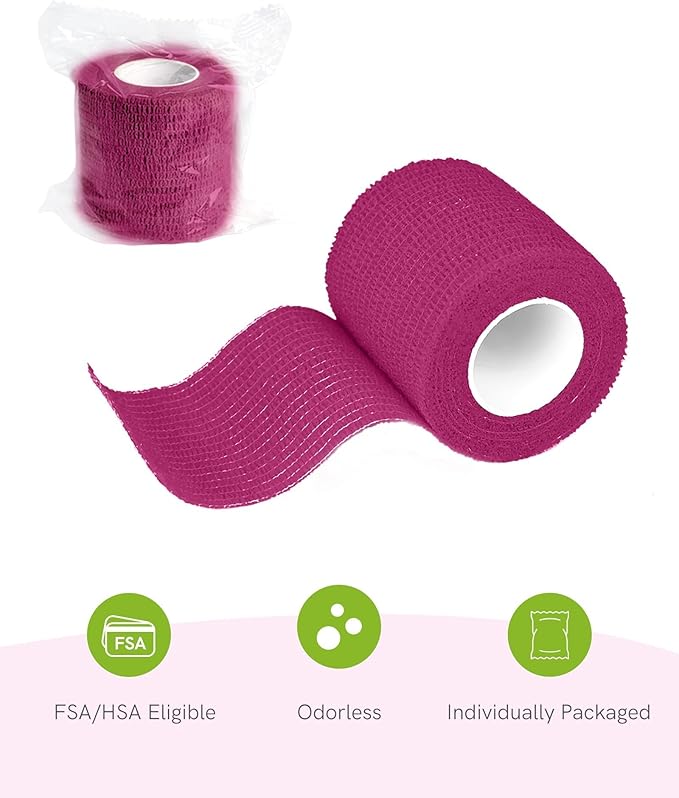 FriCARE Self Adhesive Bandage Wrap, Medical Tape in First Aid Kit, Cohesive Bandages for Wounds Sport Vet, 2 Inches X 5 Yards 6 Rolls, Magenta