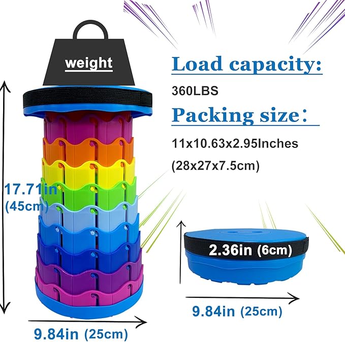 Jakuva Upgraded Travel Camping Stool, Retractable Folding Stool,Collapsible Telescoping Portable Stool with Max Load 360lbs for Adults for Indoor Outdoor Hiking Gardening, Blue