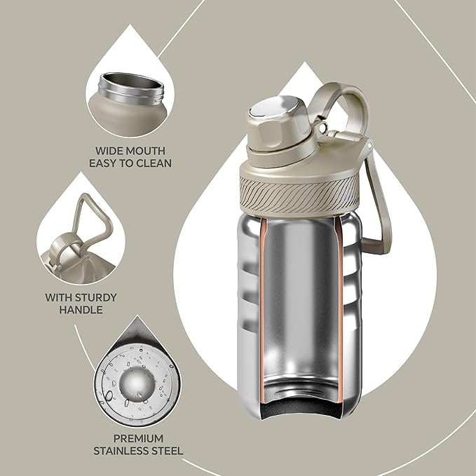 IDEUS Insulated Water Bottle 12oz, Stainless Steel Insulated Water Bottle For School, Insulated Bottles With Straws Leakproof, Vacuum Double Wall Water Bottles For Boys And Girls With 2 Lids, BPA Free