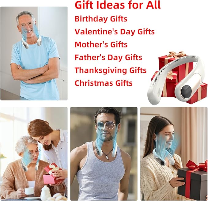 Portable Neck Fan,Personal Wearable Bladeless Fan,LED Display,4-Speeds,6000mAh USB Rechargeable,360° Strong Cooling Wind,Hands Free,Long Lasting,Birthday Gifts for Men Women Dad Mom (Light grey)