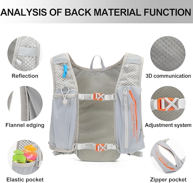 INOXTO Running Hydration Vest Backpack,Lightweight Insulated Pack with 1.5L Water Bladder Bag Daypack for Hiking Trail Running Cycling Race Marathon for Women Men