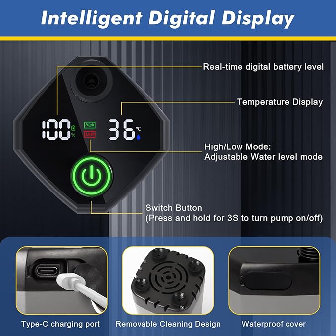 Fohil Portable Shower for Camping, 6000mAh Rechargeable Portable Outdoor Shower with Digital Display, IPX7 Waterproof Outdoor Camp Pump for Camping, Beach, Hiking, Travelling, Pet Cleaning