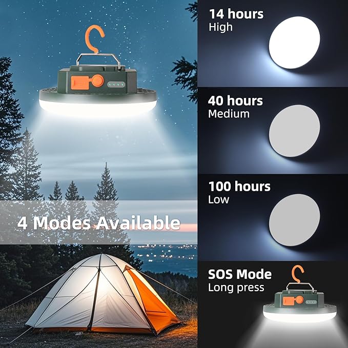 Camping Lantern 10500mAh Rechargeable Battery, 32W Ultra Bright LED Hanging Light with 3 Modes, Waterproof Portable Tent Lighting for Outdoor Emergency & Hiking