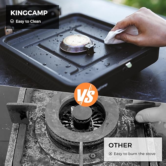 KingCamp 2 Burner Camping Stove，Portable Folding Stove with 20000 BTU，Backpacking Camp Stove for Outdoor Cooking，2 Adjustable Burners & Piezo Ignition for BBQ Hiking Backpacking Camping