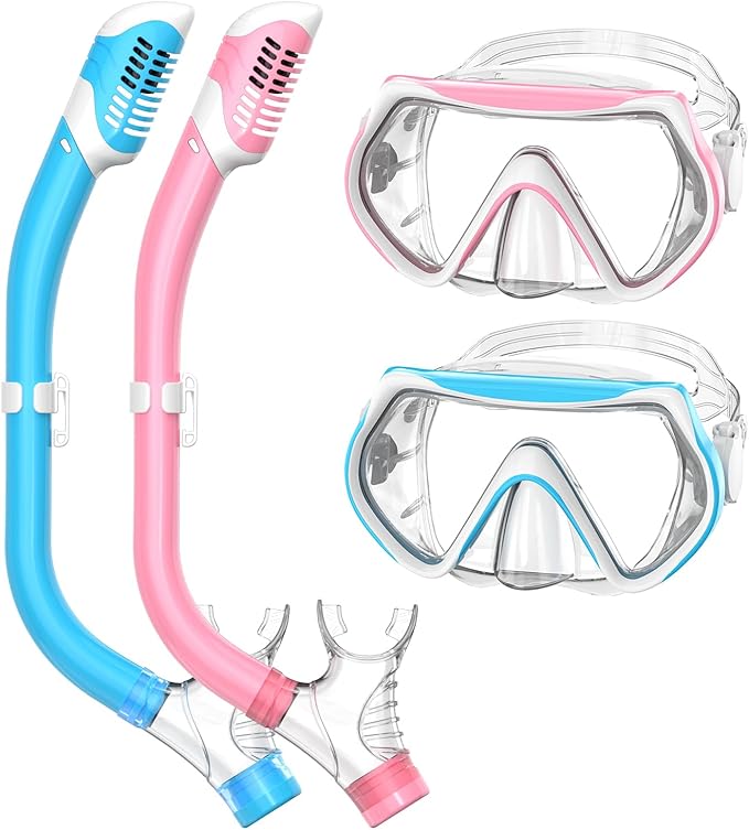 Snorkeling Gear for Kids, Kids Snorkel Set for Ages 6-14, Dry Top Snorkel, Mask Set Kid Swimming Goggles Diving Mask Combo Set Anti-Fog Panoramic View Scuba Packages