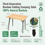KingCamp Bamboo Folding Table, 4-Fold Camping Adjustable Height Portable Outdoor Lightweight & Compact Table with Aluminum Frame for RV Picnic BBQ Tailgating