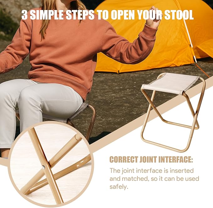 Camping Stool,2-Pack Portable Folding Stool with Carry Bag, 12in Portable Folding Chair Collapsible Camp Stool Outdoor Footstool for Travel Walking Hiking Fishing Picnic (Khaki(2-Pack))
