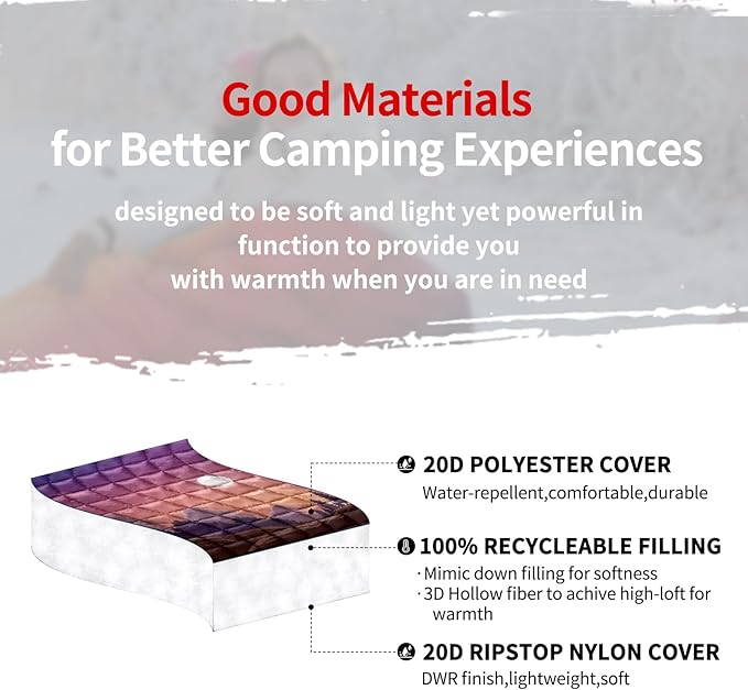 zzlamb Camping Blanket, Outdoor Lightweight Travel Blanket Puffy Portable Down Alternative, Windproof Warm Cloak with Snaps, Cozy Quilt Backpacking Picnic RV Plane Car Hammock Beach Climbing