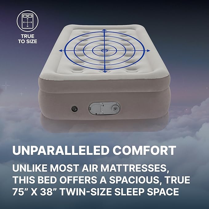 SLEEPLUX Dream Luxury Twin Air Mattress, Built-in Dual Pump, Stays Inflated All Night, 18” Double-High Blow-Up Airbed with Coil Beams, for Guests, RV Camping & Home, 1-Year Warranty
