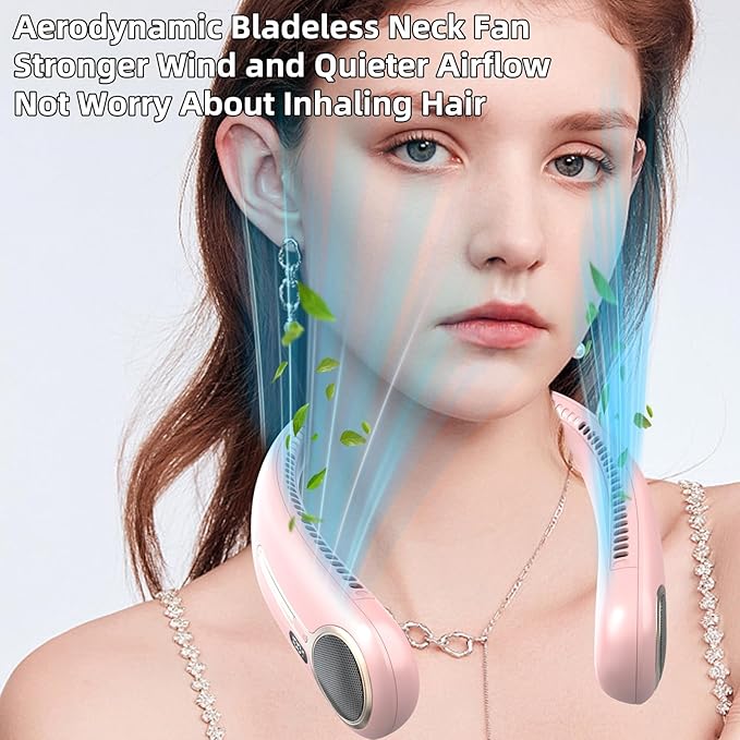 Portable Neck Fan,Hands Free Personal Wearable Bladeless Fan,6000mAh USB Rechargeable,360° Cooling,LED Display,4-Speeds,Birthday Gifts for Men Women Dad Mom,Outdoor Indoor Travel Camping (Pink)