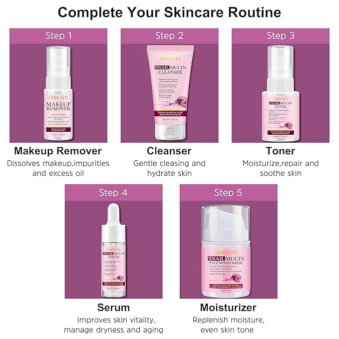 Skin Care Set for Women Teens W/Korean Snail Mucin Extract,5 Pcs Anti Aging Skincare Set, Moisturize, Repair, Soothe, Hydrate, Glass Skincare Kit,Self Care Gifts for Women Mother Mom Wife Teenage Girl