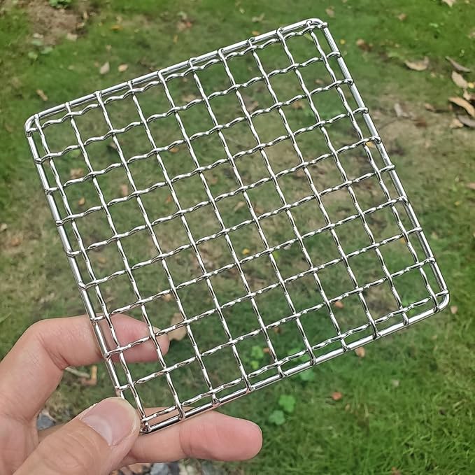 2Peices Backpacker Bushcraft Grill Grate Stainless Steel BBQ Cooking Grill Mesh Campfire Grill Square Round for Camping, Backpacking, Hunting Fishing