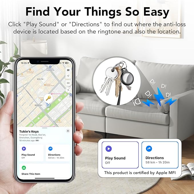 2026 New [Apple MFi Certified] Air Tracker Tags-4 Pack (iOS Only), Tukio Bluetooth Tracker for Apple Find My, Replaceable Battery, Key Finder and Item Locator Smart Tag for Keys, Bag, Luggage and More