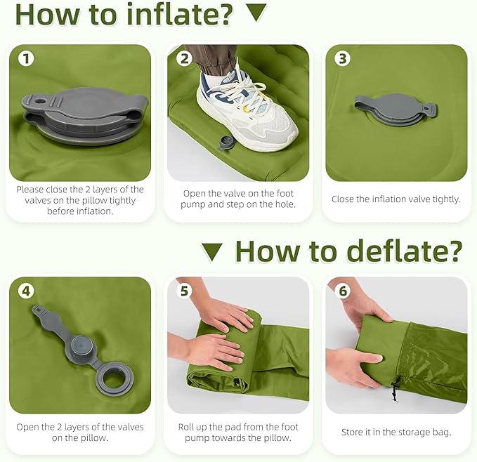 Double Sleeping Pad Camping, Self Inflating 6'' Extra-Thick 2 Person Pillow Built-in Foot Pump Waterproof Inflatable Sleeping Mat Backpacking, Tent, Hiking, Portable Camping Pad