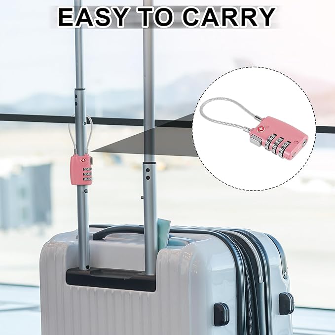 TSA Locks for Luggage TSA Approved Luggage Locks 3 Digit Combination TSA Travel Locks Portable Cable Padlocks Zinc Alloy Body Suitcase Locks for Travel Bag Suitcase Backpack Lockers,Pink