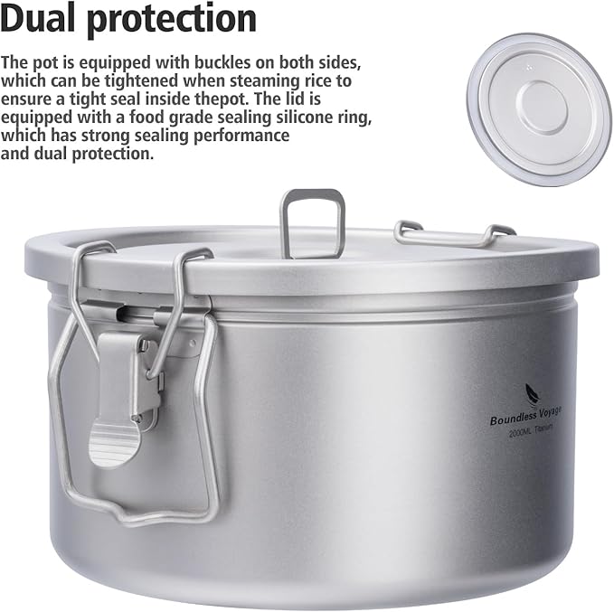 Boundless Voyage Titanium Pot Multifunctional Rice Cooker 2L+0.9L Pot Set Ultralight Outdoor Camping Cookware