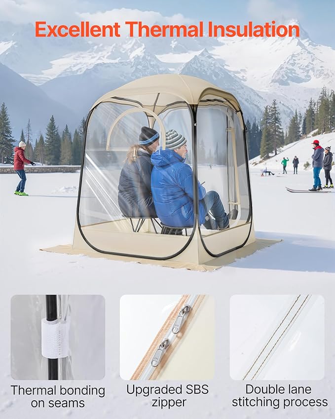 VEVOR Pop up Sports Tent, 8 Sizes Optional Clear Bubble Tent for 1-6 Person, Waterproof Outdoor Pod with Floor Mat & Top Cover, Garden Igloo Dome Tents Camping Shelter for Sports Watching