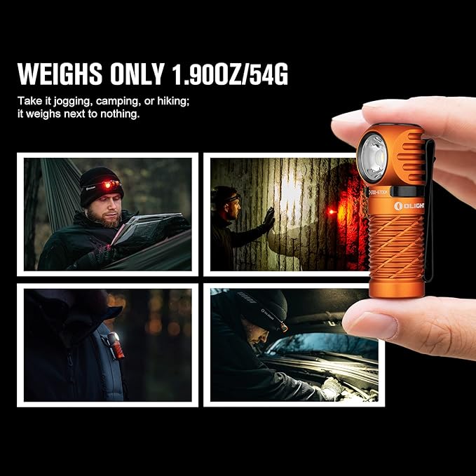 OLIGHT Perun 2 Mini Headlamp 1100 Lumens LED Head Flashlight, Rechargeable Headlight with Red Light Option, Great for Working, Hiking, Camping and Climbing (Orange Cool White: 5700~6700K)