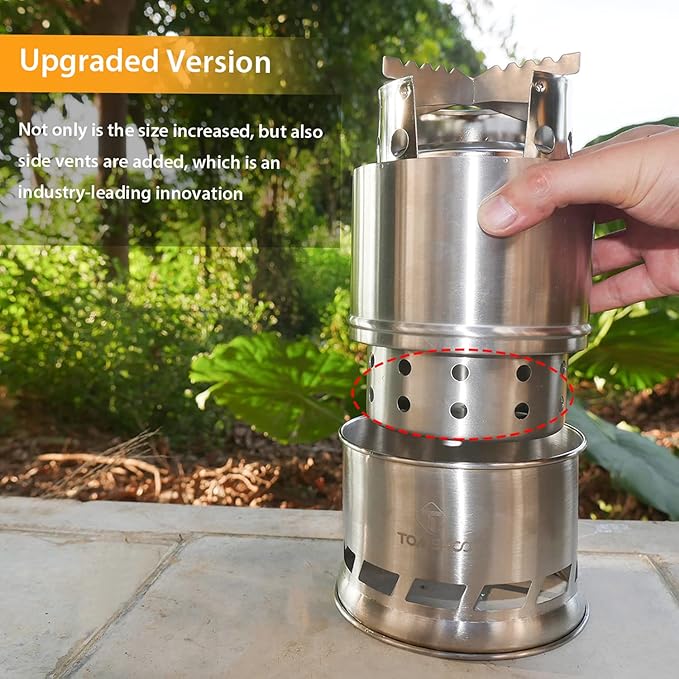 TOMSHOO Portable Folding Windproof Wood Burning Stove Compact Stainless Steel Alcohol Stove Outdoor Camping Hiking Backpacking Picnic BBQ