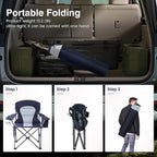 HIGH POINT SPORTS Oversized Camping Folding Chair, Heavy Duty Portable Outdoor Chair, Foldable Camp Chair with Cup Holder and Cooler Bag Support 450 LBS, Dark Blue…