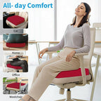 TranquilRelax Large Seat Cushion, Memory Foam Cushion for Long Sitting Hours on Office Chair, Home & Car, Non-Slip Chair Pad for Relieving Back & Sciatica & Hip & Coccyx Pain (Red)