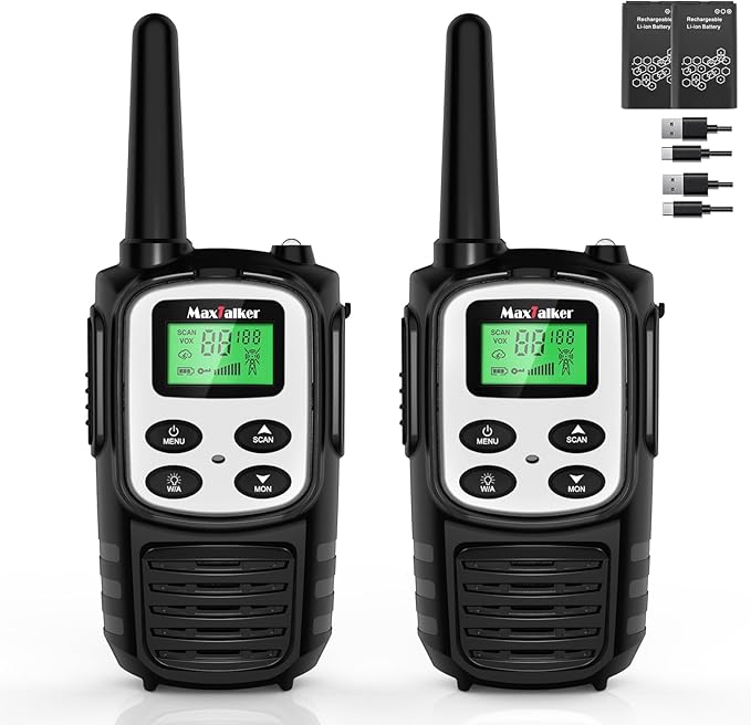 Walkie Talkies Long Range for Adult, MT10 Rechargeable Walkie Talkies FRS Two Way Radio, NOAA, 1200mAh Li-ion Battery USB-C Cable, LED Flashlight,VOX Walkie Talkie for Camping 2Pack (Silver)