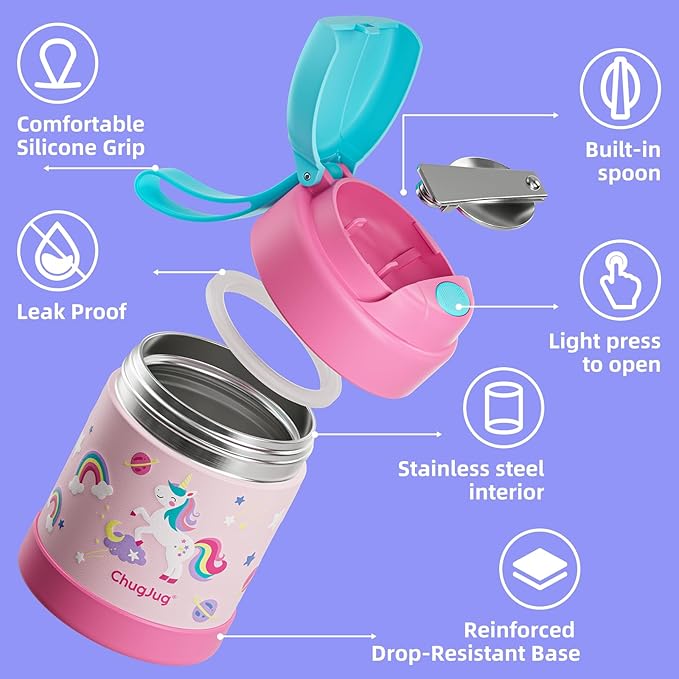 15 oz Soup Thermo for Hot Food Kids Insulated Food Jar with Spoon, Lunch Thermo Container, Width Mouth Vacuum Stainless Steel Food Thermo for School Travel, Leakproof, Easy to Open(Pink)
