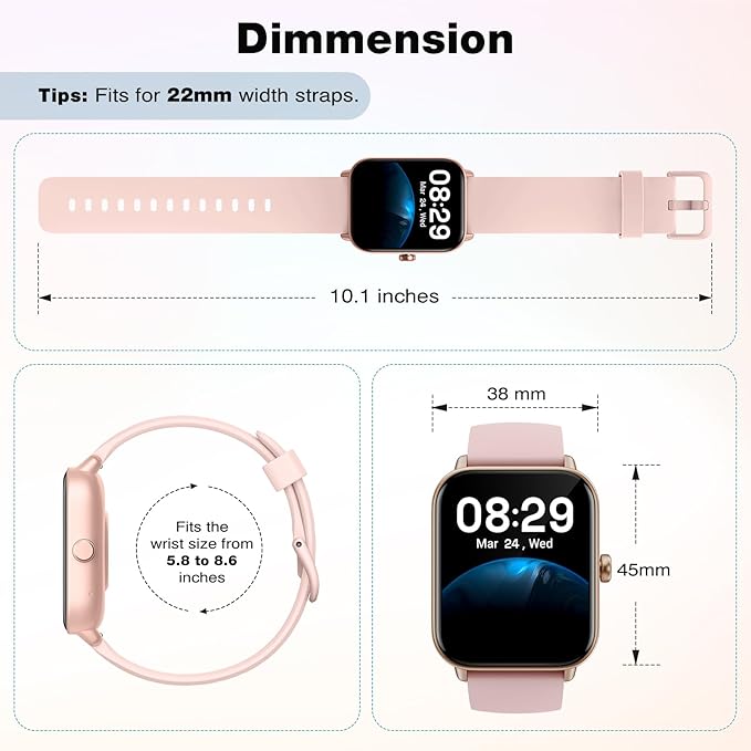 Fitpolo Smart Watch for Women,1.8” Touchscreen, Bluetooth Call, Alexa Built-in,24/7 Heart Rate SpO2 Monitor,Step Counting,Sleep Tracking, IP68 Waterproof Fitness Tracker Watch for Android iPhone