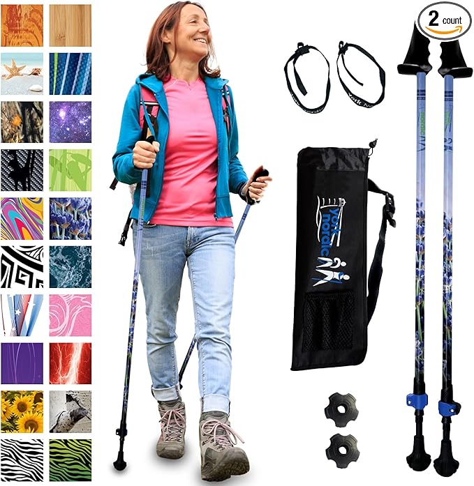 York Nordic Motivator Walking Poles for Balance and Rehab - Patented Stability Grips - Lightweight, Adjustable, and Collapsible - 2 Pieces Adjustable w/flip Locks - Heights 4'6" up to 6'2" - 230 lbs