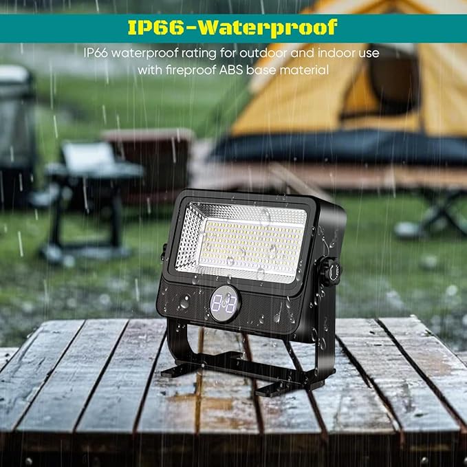 100W LED Work Light Rechargeable with Stand, Rechargeable Outdoor Light Solar Camping Lights with Magnetic, 4 Modes, Waterproof Portable Flood Light for Emergency, Repair, Camping