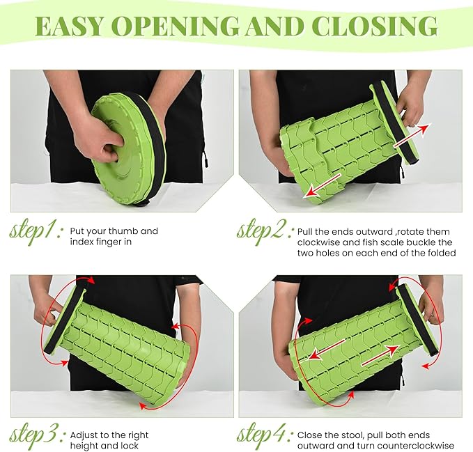 2 Pack Upgraded Collapsible Stool with Cushion, Thickened Retractable Folding Stool Max Load Capacity 400lbs, Portable Telescoping Stools for Camping Fishing Outdoor Hiking BBQ -Green