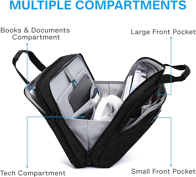 BAGSMART 17.3 Inch Laptop Bag, Expandable Computer Bag Laptop Briefcase Men Women,Laptop Shoulder Bag,Work Bag Business Travel Office, Black
