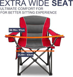 Colorsoul Oversized Folding Camping Chair, Outdoor Padded Camping Chair Support 300 LBS with Cup Holder and Cooler Bag, Portable Lawn Chair for Beach Picnic Sports, (Red)