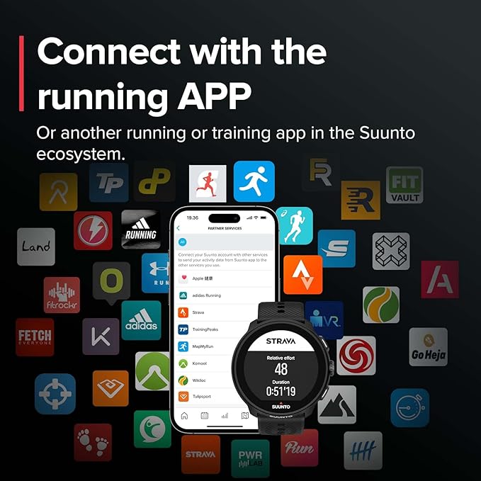 SUUNTO Run Running GPS Sports Watch with Silicone Strap, 1.32" AMOLED Touchscreen w/Crown Button, Wrist Heart-Rate & Sleep Health Tracking, Black