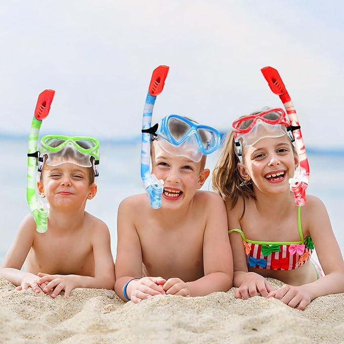 Kids Snorkel Set Dry Top Snorkeling Gear for Kids Youth Boys Girls Junior Age 5-15,Tempered Glass Swimming Diving Mask and Snorkel Set 180 Degree Panoramic View